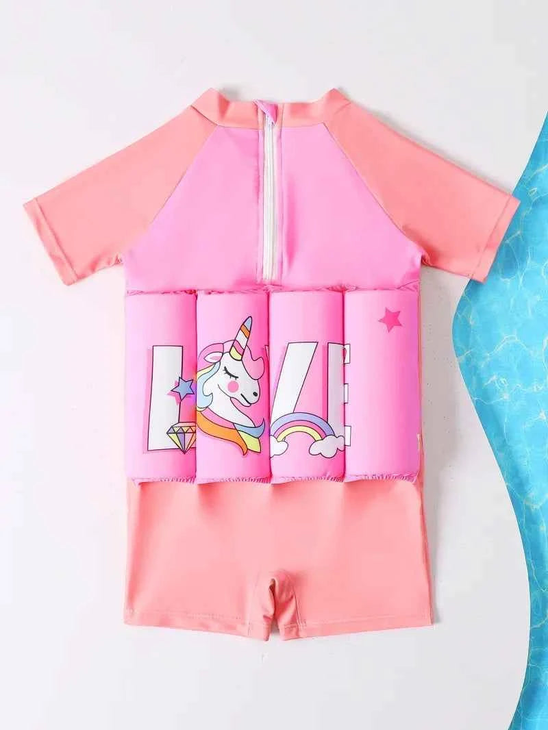 1-6T Children's Buoyancy Swimsuit Cartoon Swimwear Kid One-Piece Floating Rash Guards Bathing Clothes Boys Girls Swimming Suits