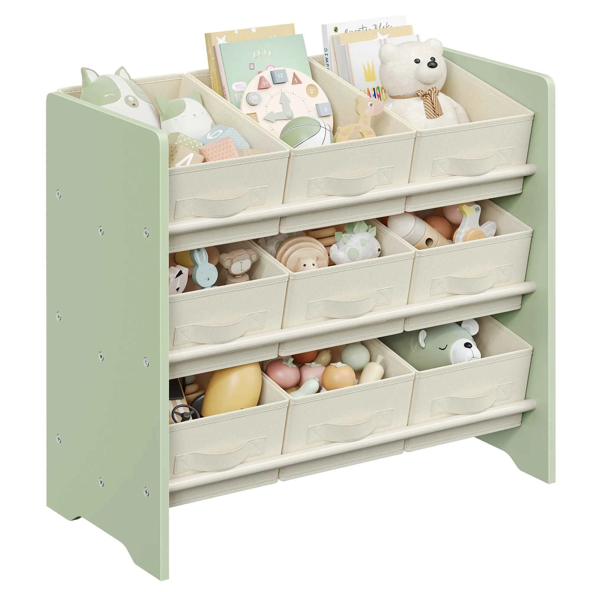 Petit meuble de rangement, avec Boîtes de Rangement en Tissu Non-tissé, pour Chambre d’Enfant, 29,5 x 62,5 x 60 cm, Vert Laurie