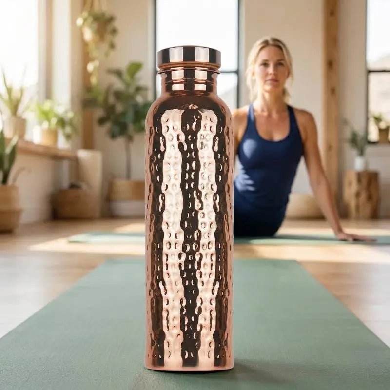 800ML Electroplated Copper Water Bottle One-Click Open Lid Anti-Slip Hammer Pattern Bottle Sports Water Bottle
