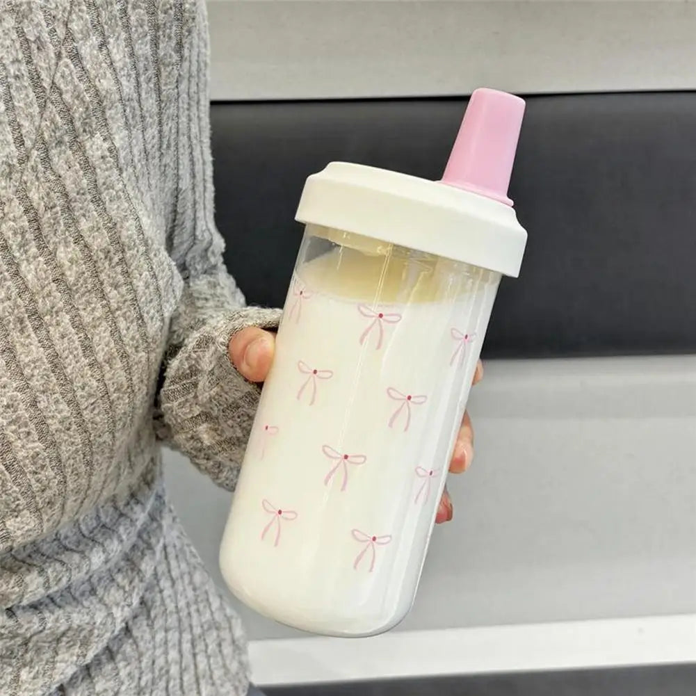 Cute Pink Bow Straw Water Bottle Fashionable Travel Safe Odorless Large-capacity Portable Water Bottle For Travel