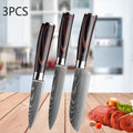 3PCS Kitchen Knife Set Laser Damascus Santoku Knife Utility Knife Professional Chef Knife Meat Cleaver Kitchen Accessories
