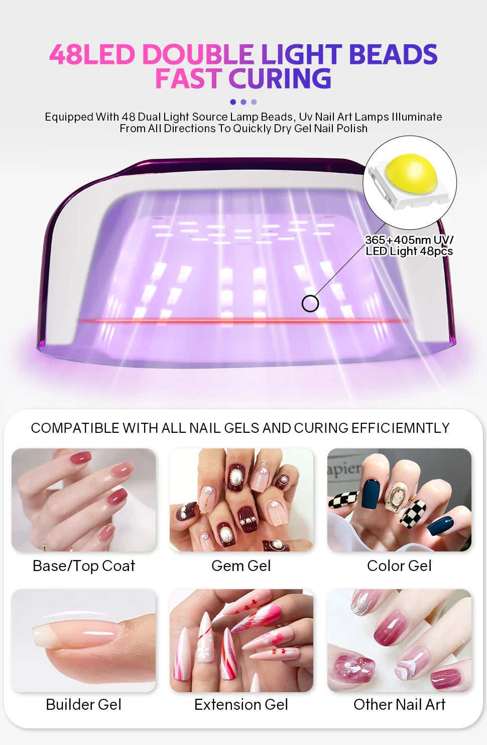 200W UV Nail Lamp 48 LEDs Nail Dryer Machine with LCD Screen Rechargeable Manicure Lamp for Curing All Nails Gel Nail Art Tools