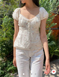 White Striped V-neck Buttons T-shirts Women New Casual Cotton Lace Trim Sexy Crop Tops Sweet Cute Preppy Style Blouse Tees Y2K