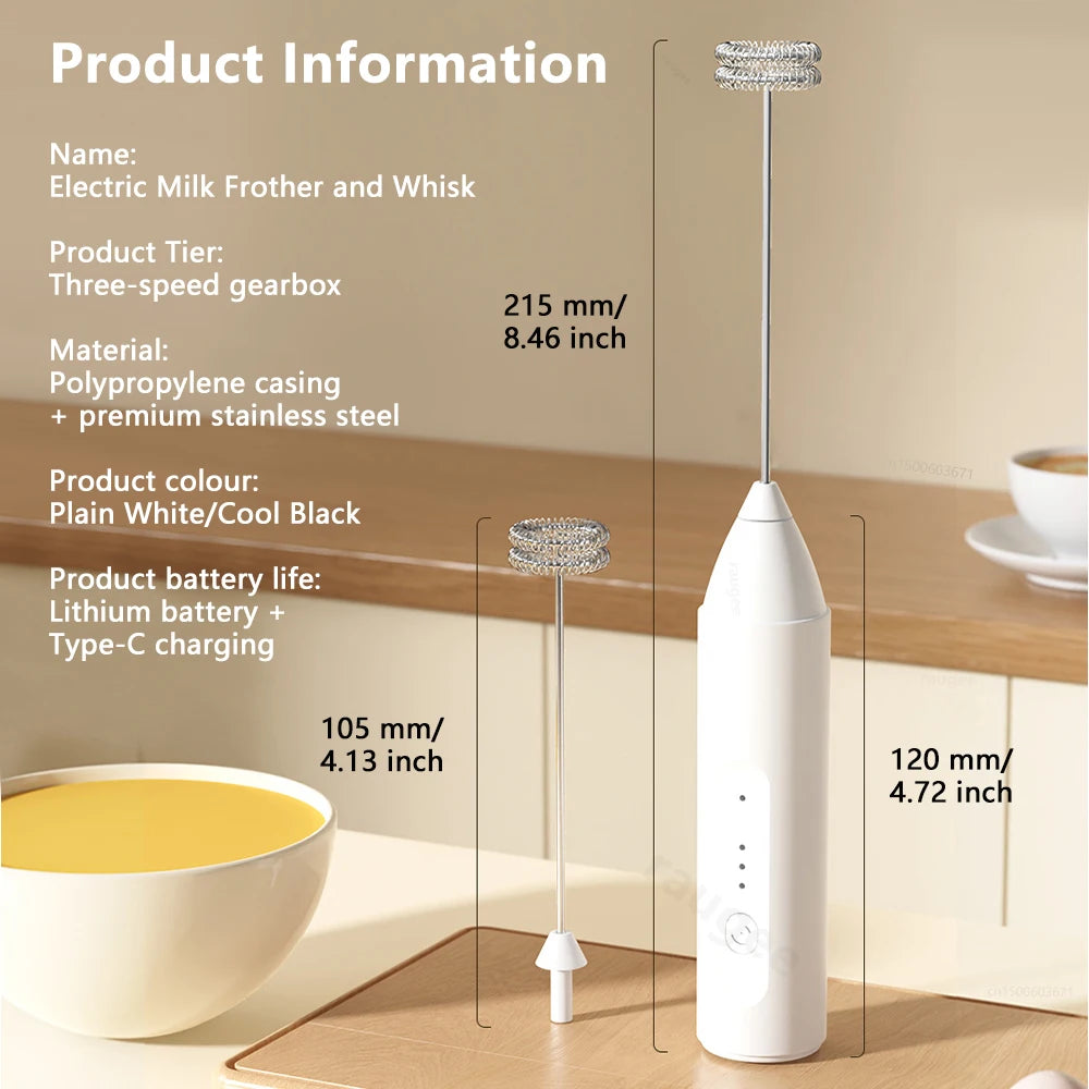 Wireless Milk Frother Mini Electric Handheld Foam Maker USB Rechargeable 3 Speeds Coffee Milk Mixer Electric Egg Beater