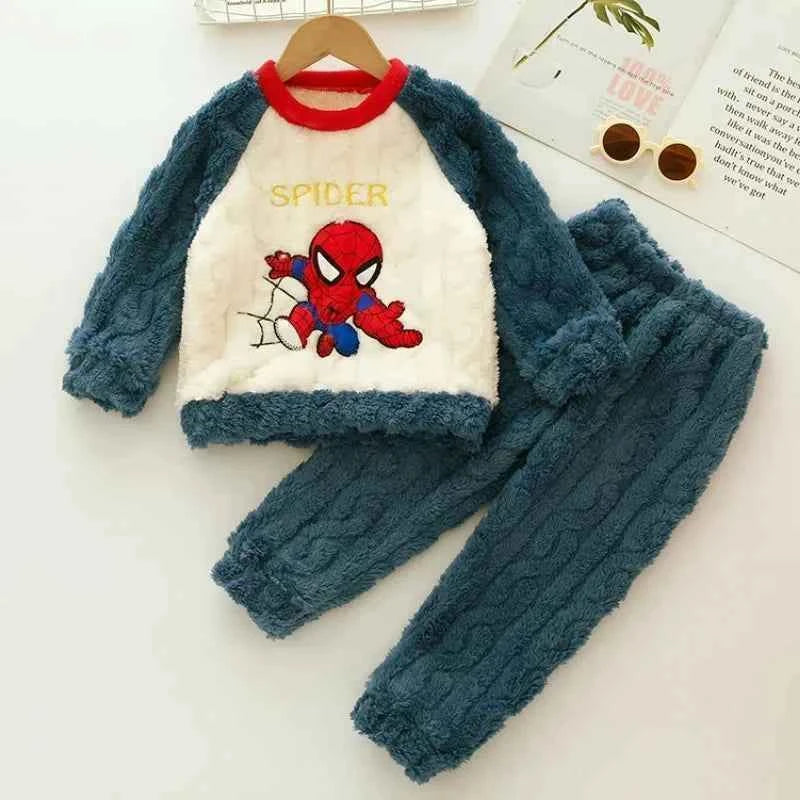 Winter Marvel Children Clothing Boys Sleepwear Set Flannel Thick Long Sleeve Warm Set Pajamas Two Pieces Kids Clothes