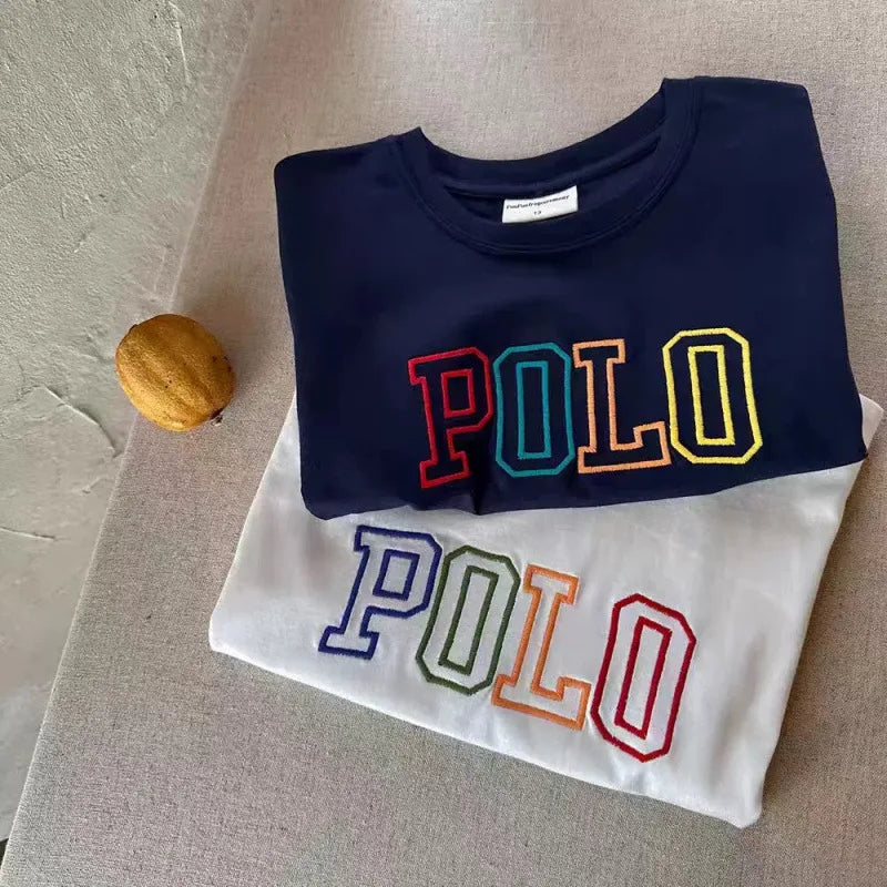 2025 Summer Kids Korean Style Simple 100% Cotton T Shirt for Children Trendy Letter Printed Tees Girls Daily Casual Sweatshirts