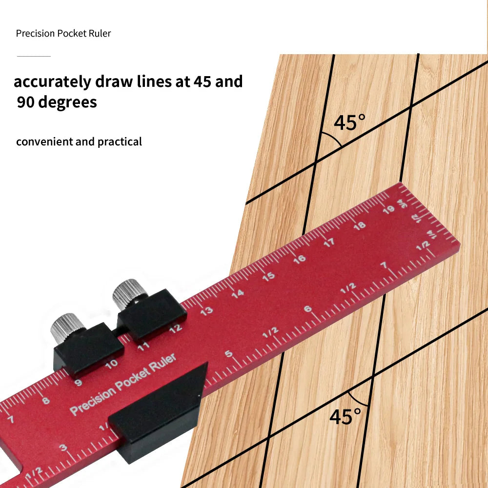 Woodworking Tools Ruler - Pocket Ruler Layout Tool Aluminum Precision Ruler with T-Track Metal Slide Stops,Inch and Metric Scale