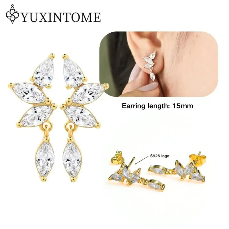 Women's 925 Sterling Silver Ear Needle Crystal Zircon Water Droplets Stud Hoop Gold Huggie Earrings Premium Luxury Party Jewelry