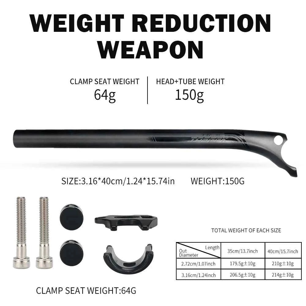 TOSEEK Carbon Seatpost 27.2 31.6mm Length 400mm Matte Black MTB Road Bike Seat Post Seat Tube Bicycle Parts MTB Carbon Canoe