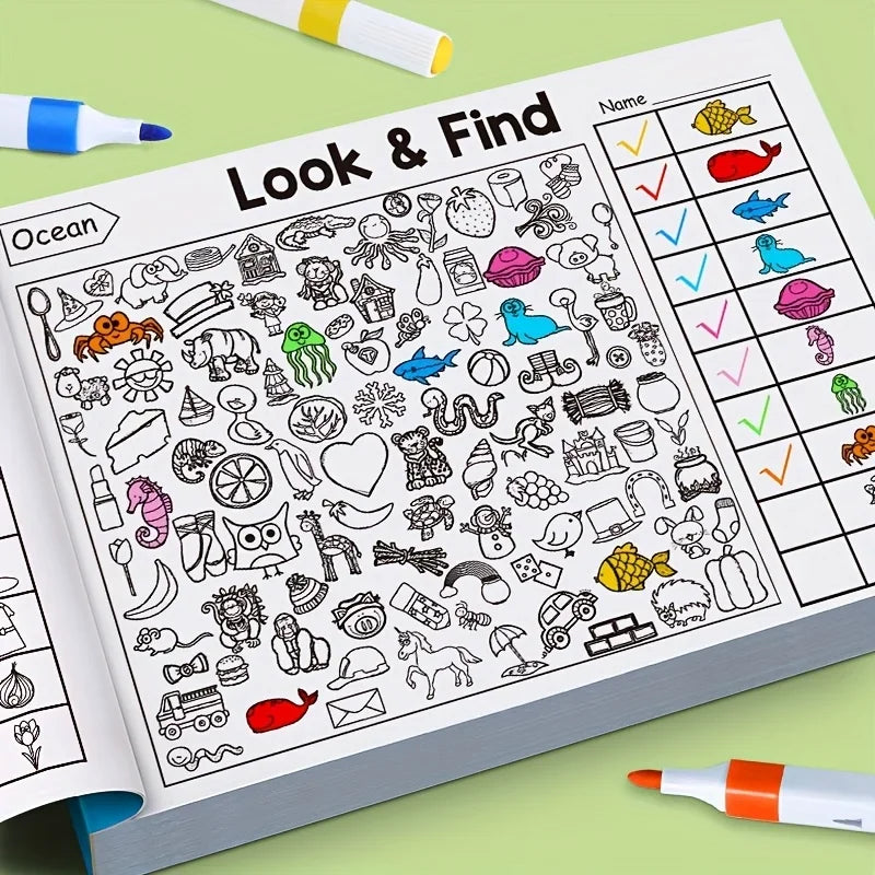 Kids Hidden Object Coloring Book Look&Find Activity Workbook Educational Puzzle Book for Visual Perception Focus and Attention