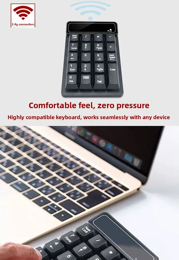 2.4GHz Wireless Wired Keyboard Bluetooth Mini USB Numeric Keypad 19 Keys Number Pad Numpad Receiver for Accounting Laptop PC