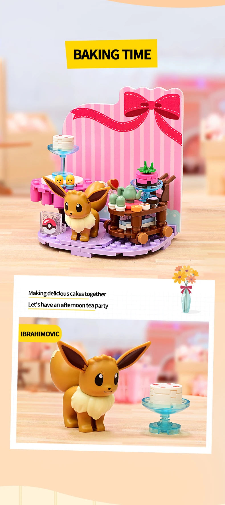 Pokemon Building Blocks Pikachu Psyduck Seaside Party Theme Scene Model Bricks Desktop Decorative Ornaments DIY Toys Gifts