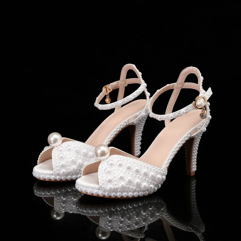 2025 Autumn New Fish Mouth High Heels Waterproof Platform Shallow Mouth 8.5cm Pearl Women'S Single Shoes Bride Wedding Shoes