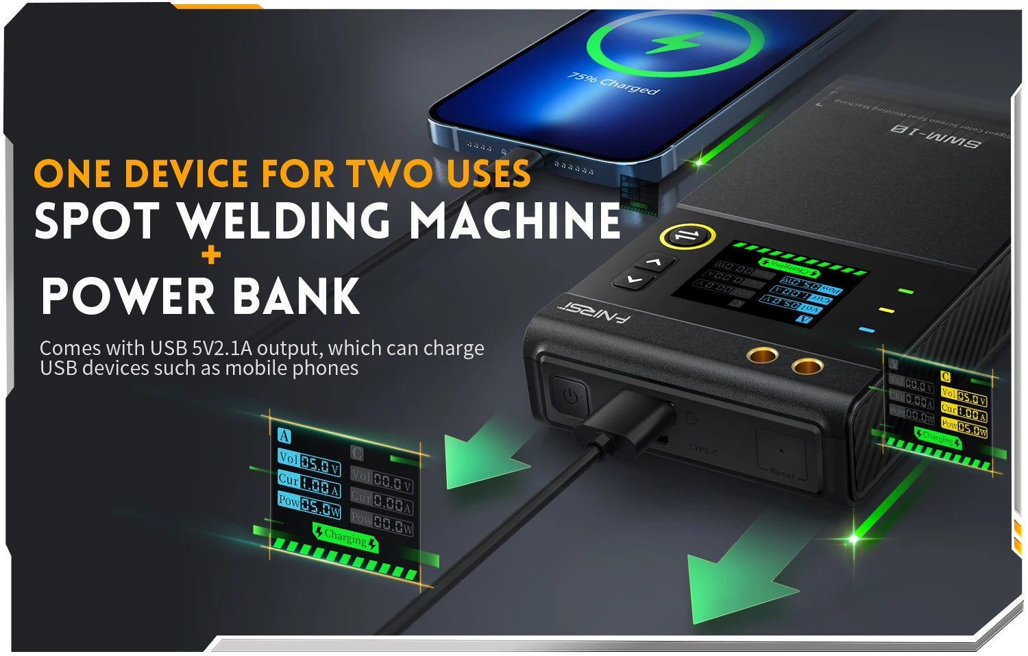 FNIRSI SWM-10 spot welder, 18650 battery assembly, up to 0.25mm, 5000mAh