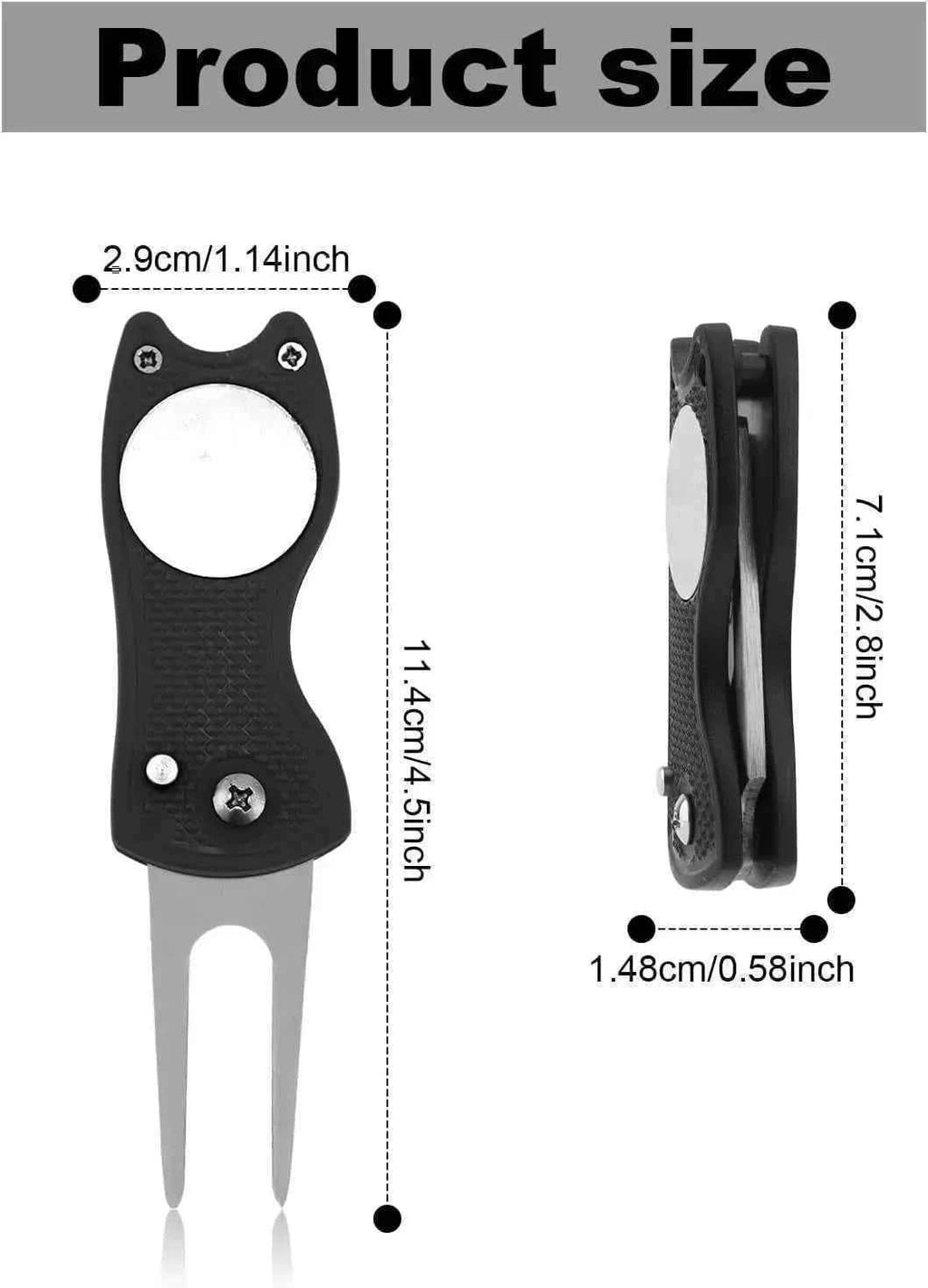 Golf Divot Repair Tool Foldable Metal Golf Green Divot Tool with Magnetic Ball Marker