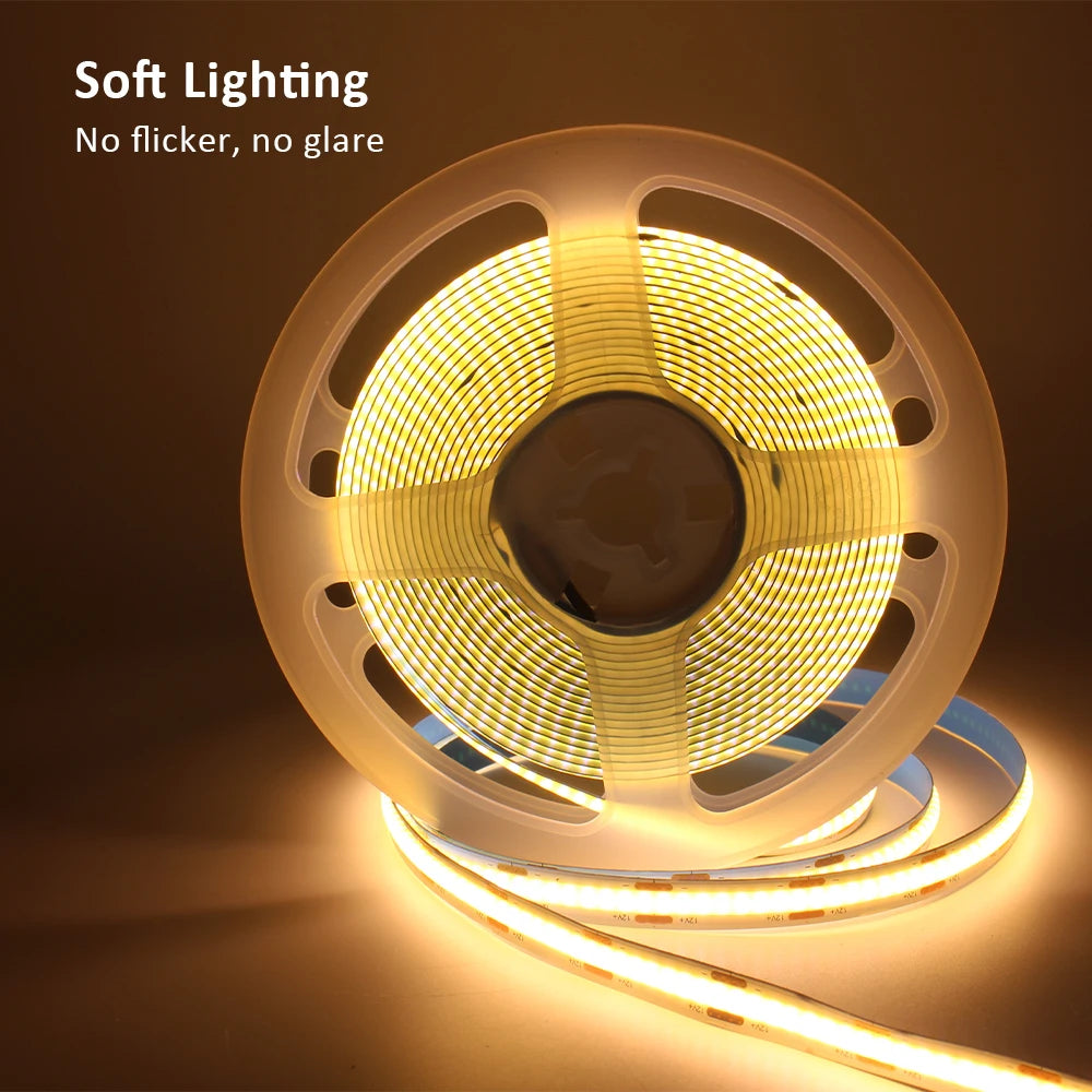FOB COB LED Strip Lights 12V 2M 3M 5M High Density Flexible Diode Tape Light 3000K 6000K Linear Dimmable 12 Volt Home Decoration