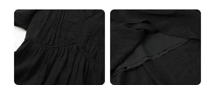 CHIC VEN Women Dresses French Style Vintage V-neck Puff Sleeve Long Dress Solid Black Loose Female Clothing Summer New 2023