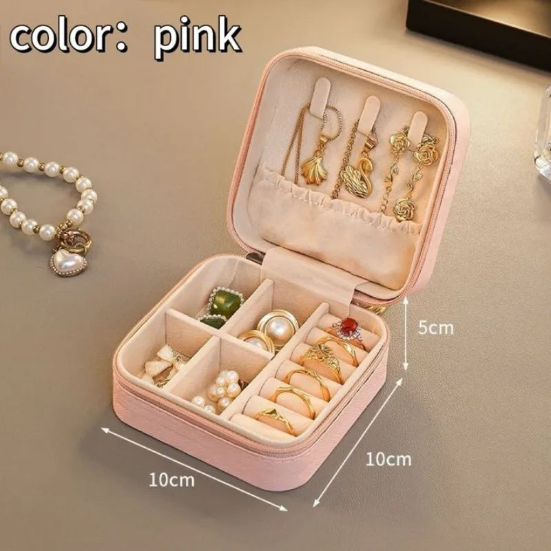 Portable Mini Jewelry Storage Box Travel Organizer Jewelry Case Leather Storage Earrings Necklace Ring Jewelry Organizer Display