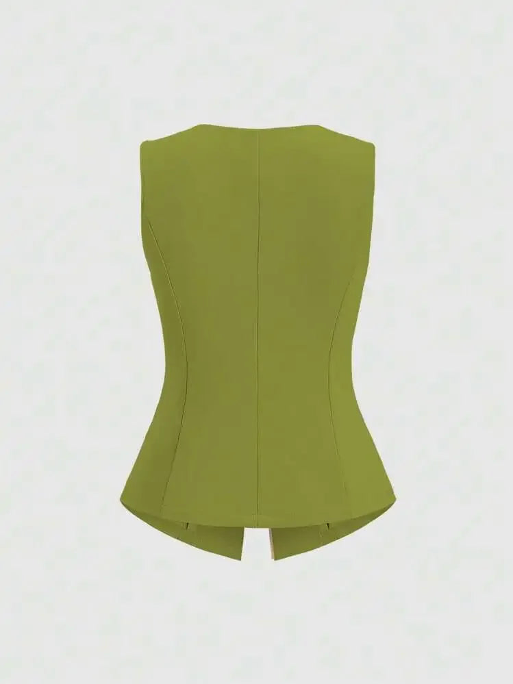 Fashionable Little Fragrance Style Women's Sleeveless round Neck Vest Waist-Cinching Pure Color Cross-Border Women's Jacket