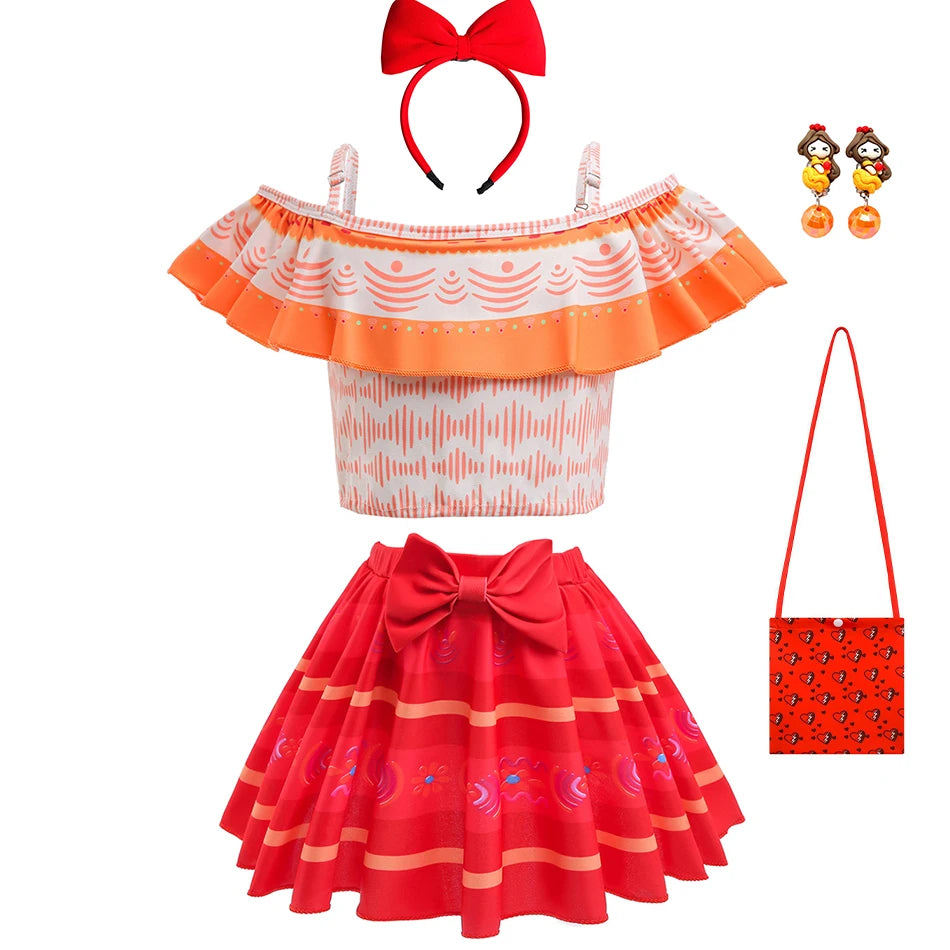 Encanto Mirabel Isabela Cosplay Carnival Costume Girls Swimsuit 2 Piece Sets Summer Swimwear Bikini Beach Party Set 3-10Yrs