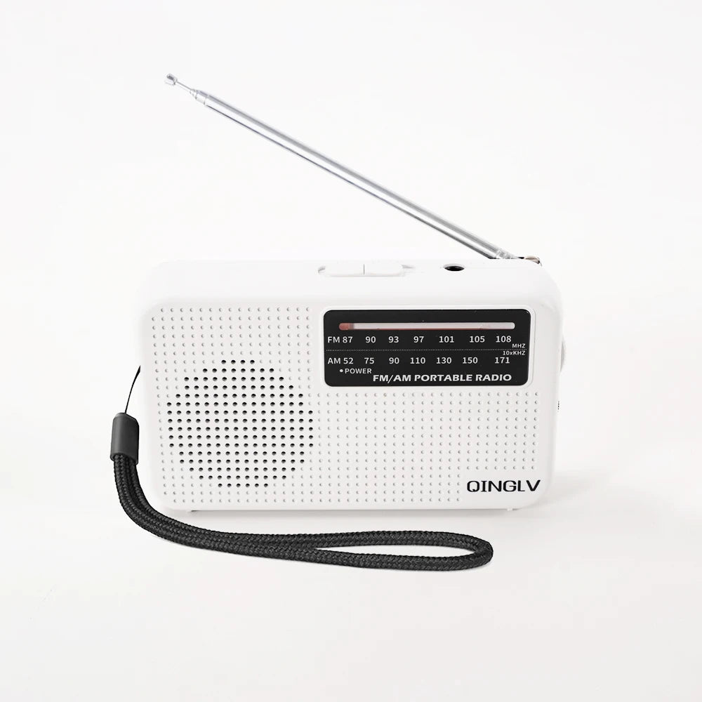 WHITE Color Mini AM FM Portable Radio – Battery Powered Pocket Design
