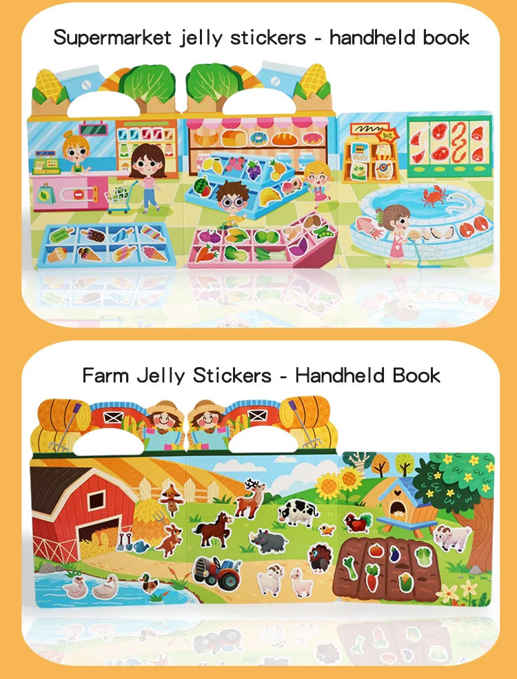 Kids' DIY Creative Jelly Sticker Book Reusable Portable Quiet Busy Paste Sticker Toy for Children