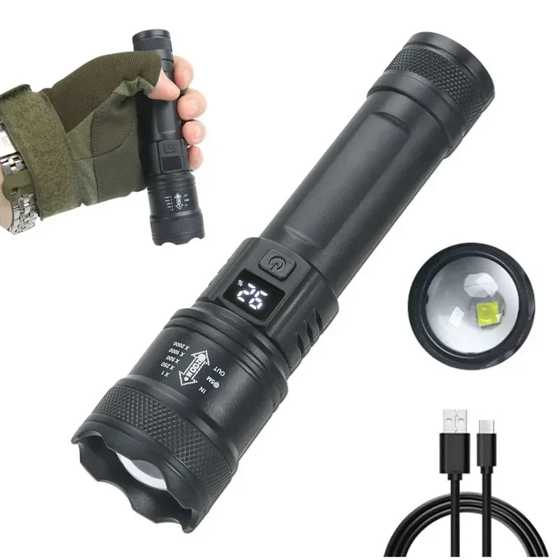 3000000LM Super Bright Flashlight Built-in Battery Rechargeable LED Flashlights High Power Torch Lamp for Camping Lantern