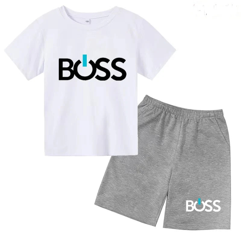 Kids Summer Sportswear 3-12 Years New Letter Fashion T-shirt Coat Boys Girls Toddler Short-sleeved+Shorts Casual Cool Sports Set