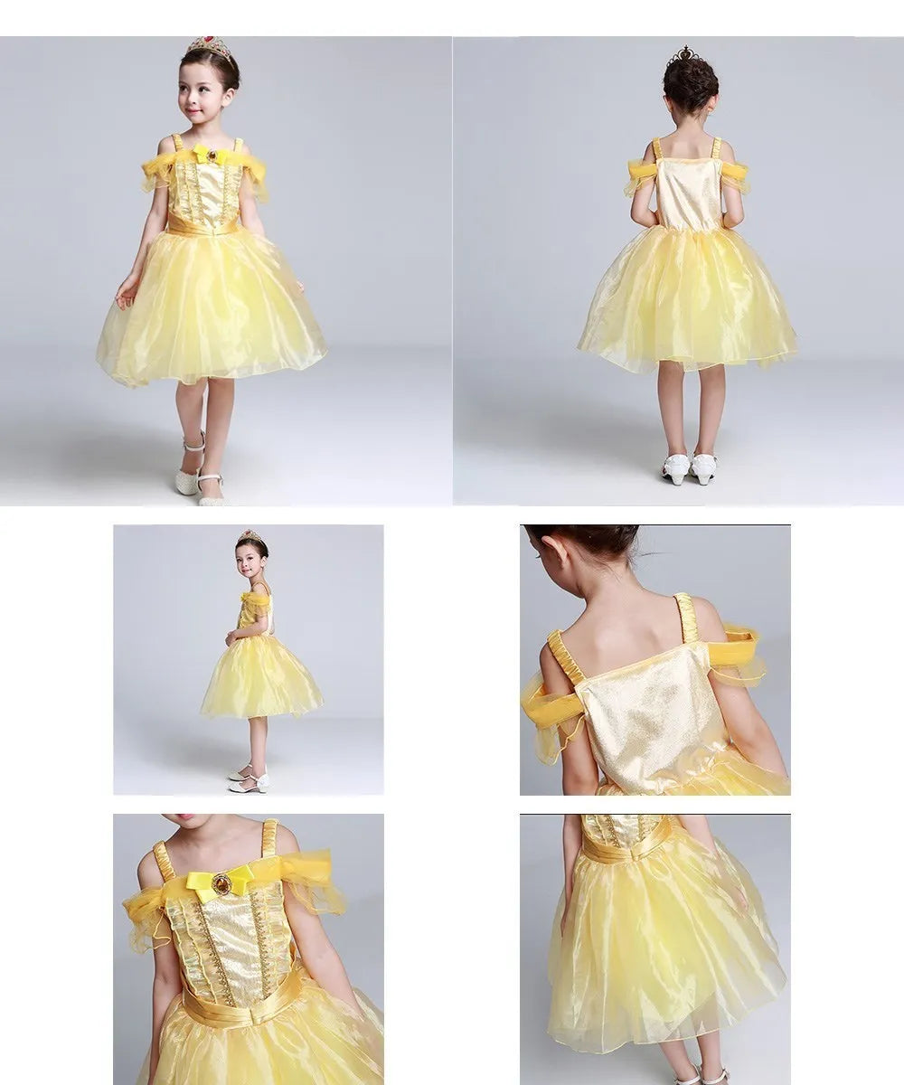 Girl Princess Cinderella Dress Elsa Anna Mermaid Jasmine Belle Snow White Costume Girls Birthday Party Halloween Dress 2-10 Year