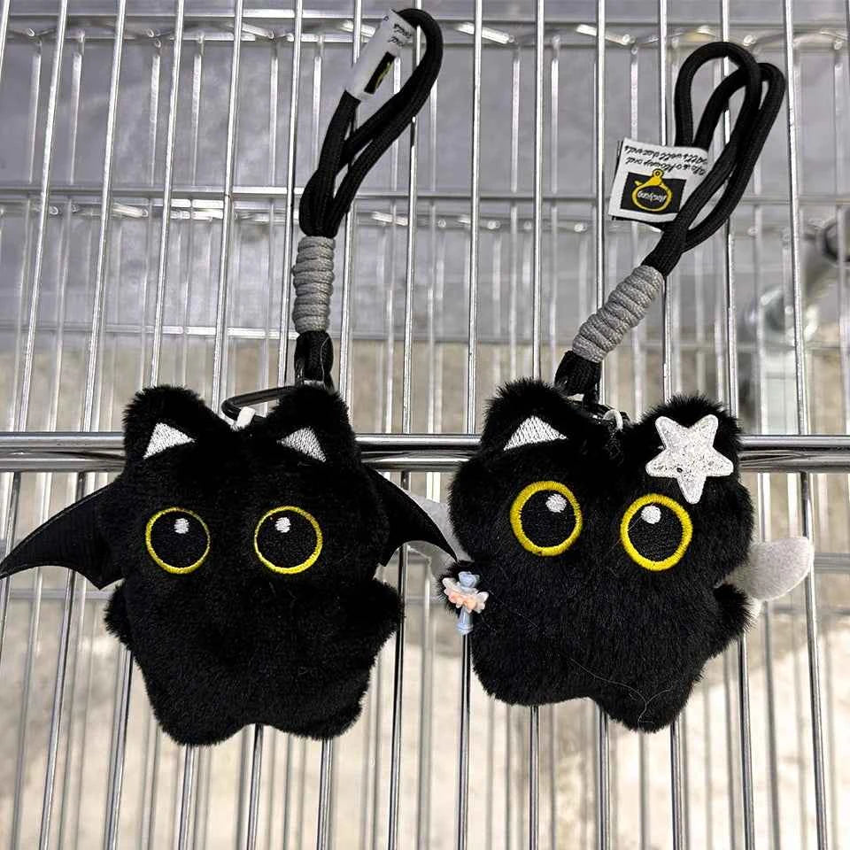 6/1pcs Cute Plush Black Cat Doll Toy Keychain Bag Pendant Charms Kawaii Keyring Accessories For Women Couples Gift