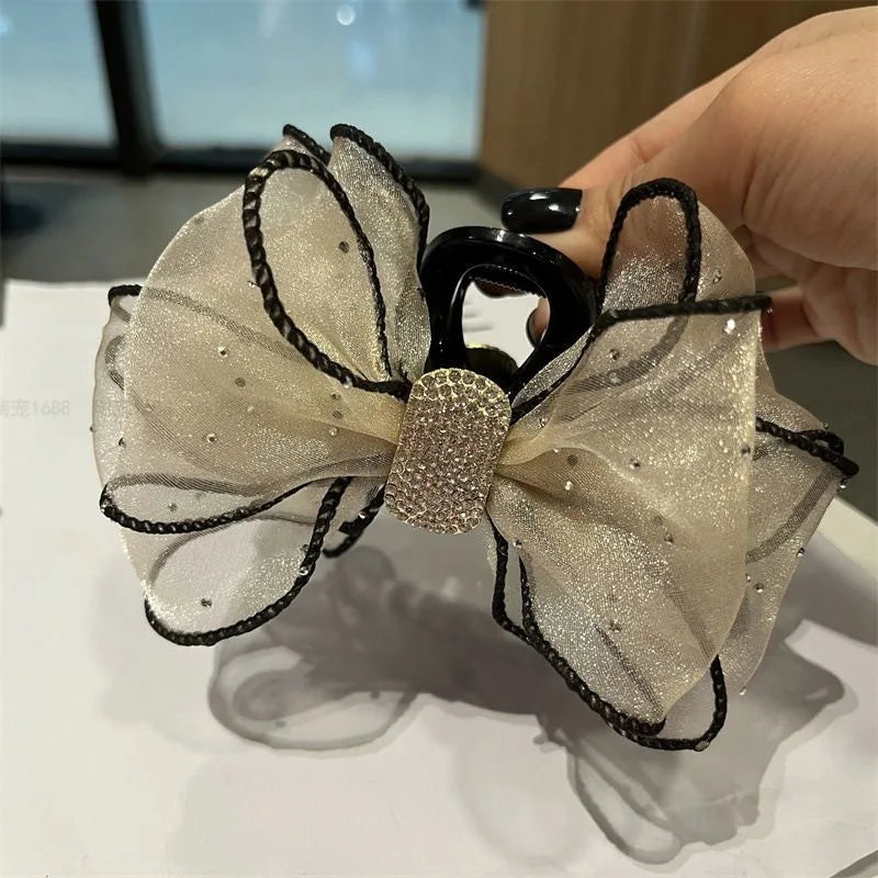 1 piece of new bow hair clip, mesh hair grab with diamond decoration, luxurious back of the head hair clip for women.