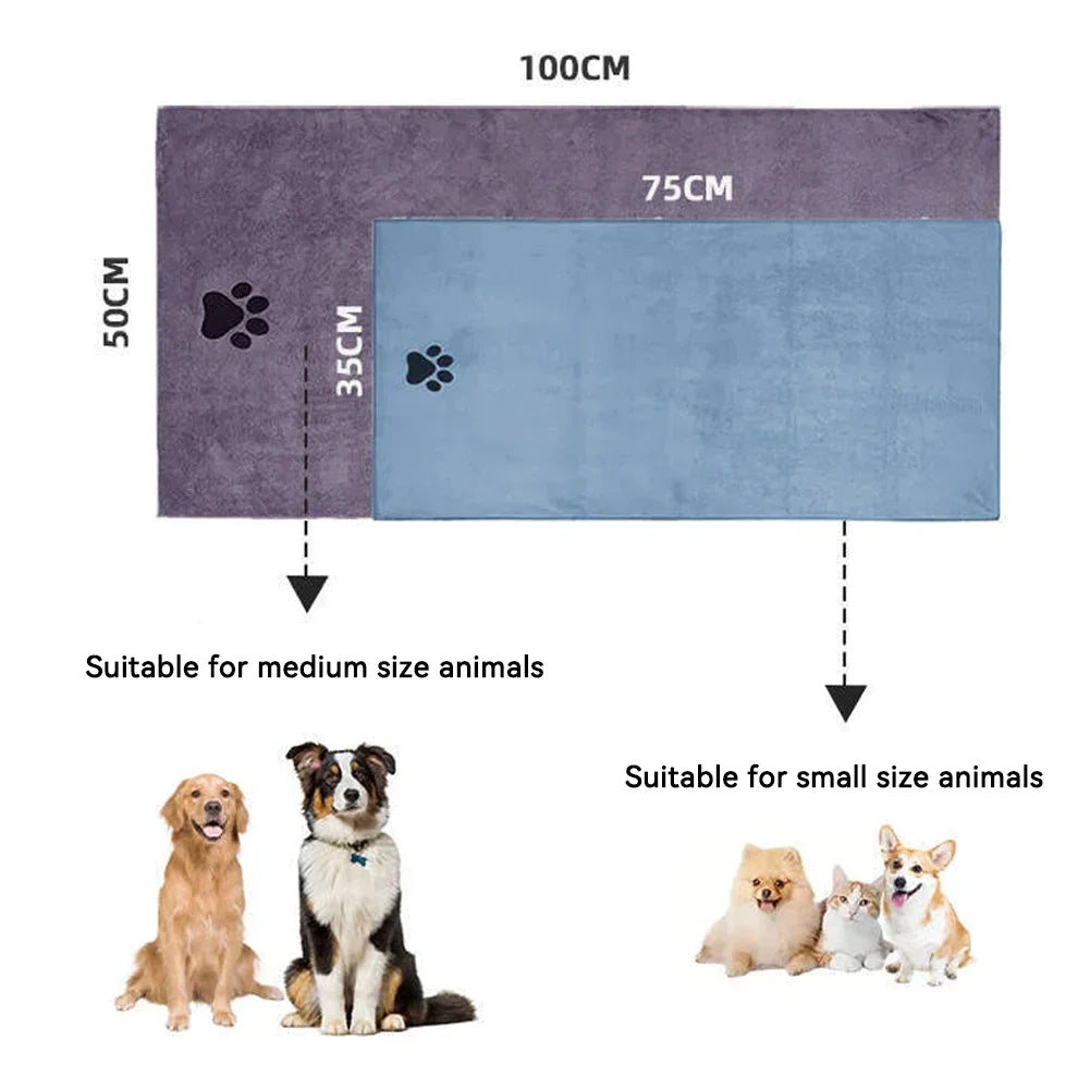 35*75cm/50*100cm Microfiber Pet Bath Towel Embroidered Super Soft Absorbent Cat for Dogs Grooming Supplies