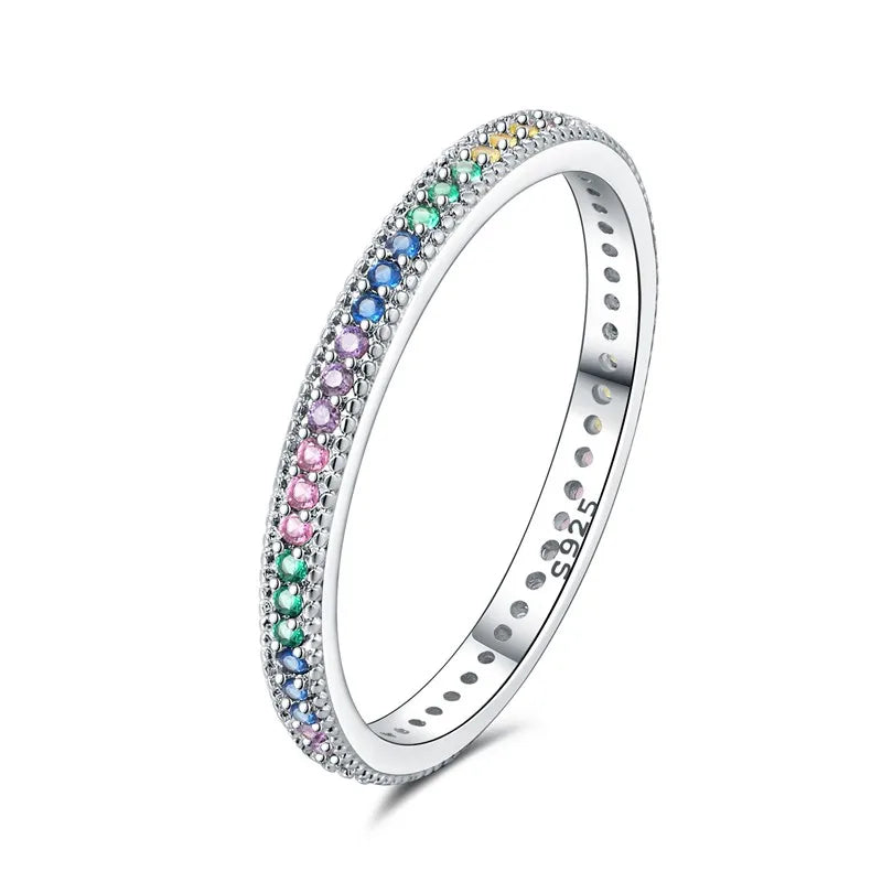 MISEFF Real 925 Sterling Silver Double Rings Simple Color Zircon Rings For Wedding Engagement Birthday Silver Jewelry Gift