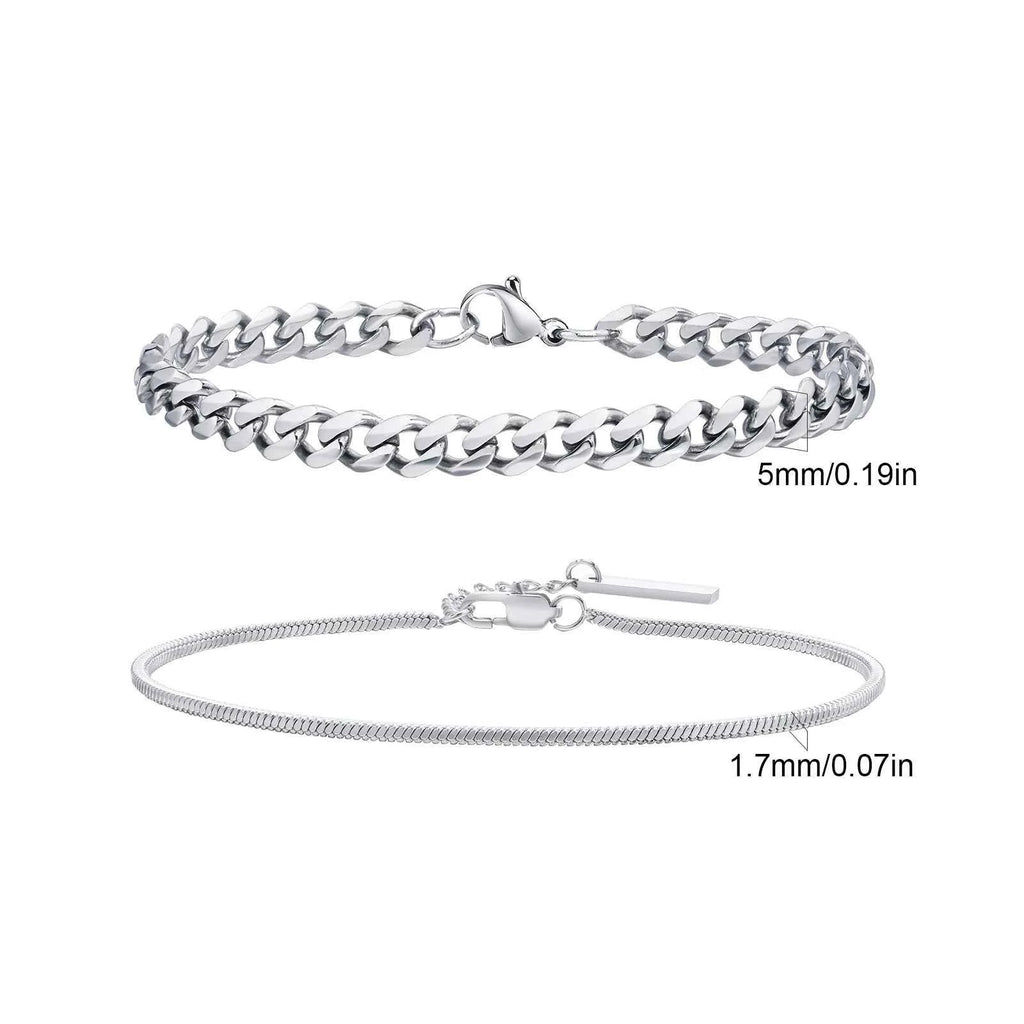 2pcs Men's Chain Bracelets,Stainless Steel Silver Gold Black Color Twist Rope Chain Wristband,Trendy Cuban Link Chains Gift