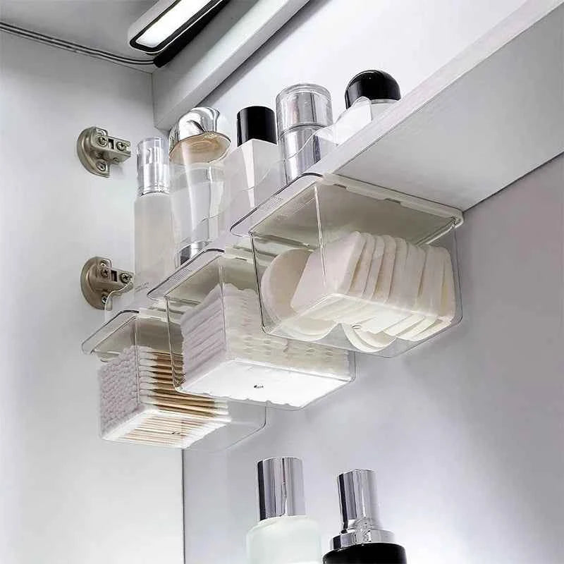 Drawer Style Storage Box Under The Mirror Cabinet Transparent Bathroom Cotton Stick Makeup Cotton Bathroom Pull-Out Storage