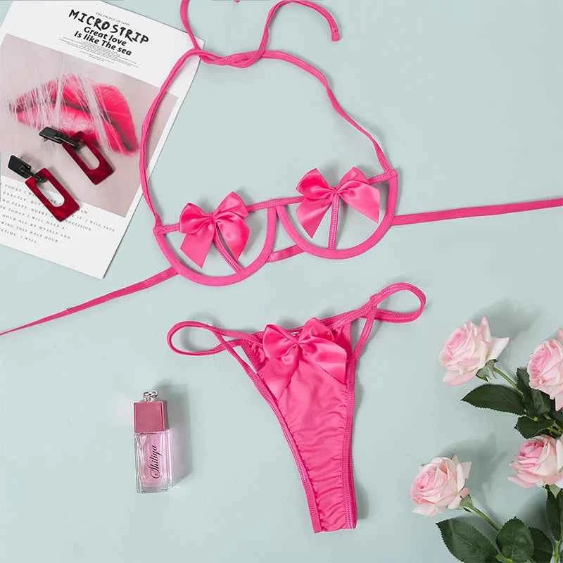 victoria’s secret woman Sexy Push Up Bikini Set Lace Lingerie V-Neck Bra Thong Garter Bathing Suit Summer Beach Bikini Swimsuit