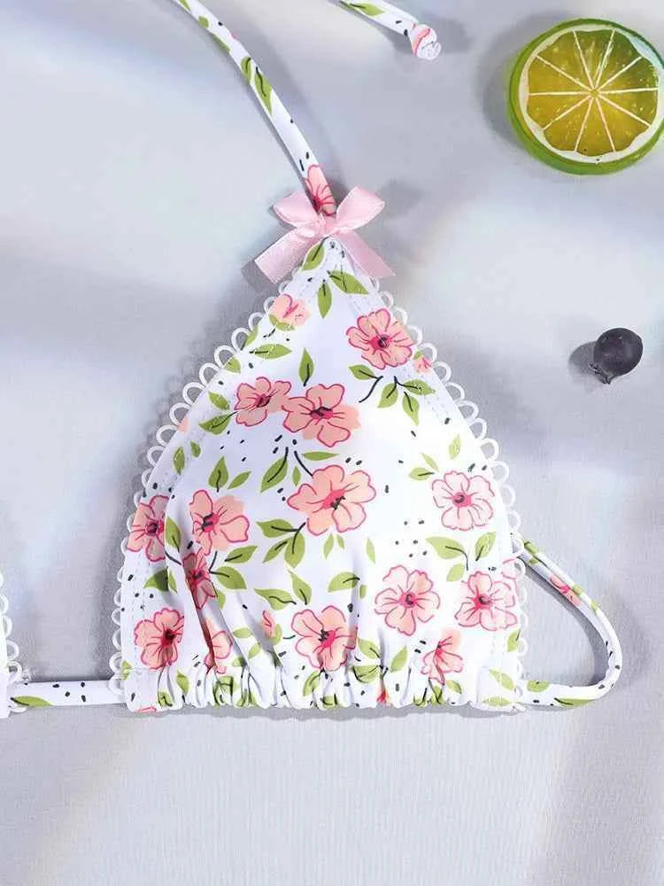 Triangle Bikinis Bow Swimsuit Women Sexy Swimwear Bandage Bikini Set Summer Biquini Female Beachwear Low Waist Thong Swimsuits