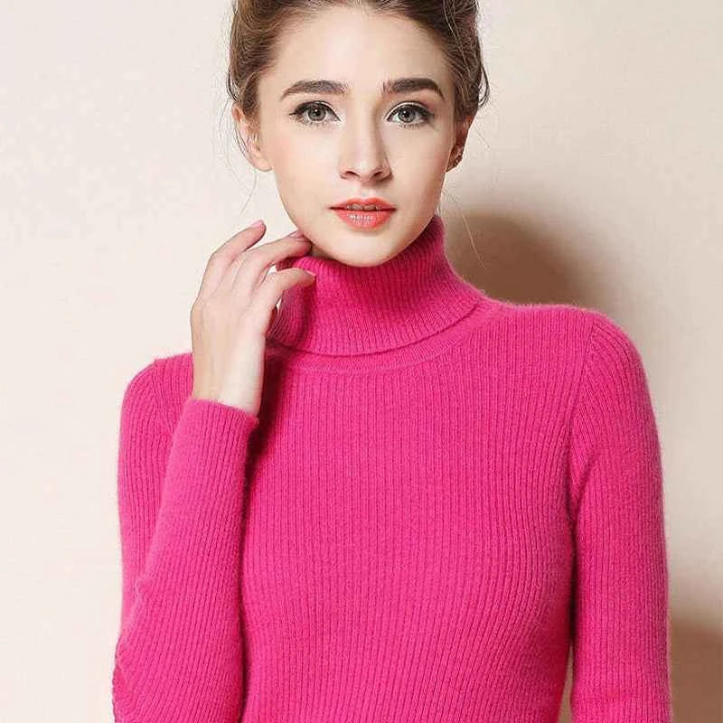 2026 Simple Women Turtleneck Sweater Winter Fashion Pullover Elastic Knit Ladies Jumper Casual Solid Black Female Basic Tops