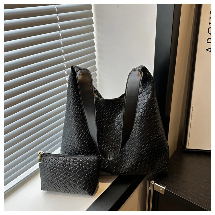 Women's Retro Artificial Leather Woven Pattern Shoulder Bag,Large Capacity Tote Bag,Casual Armpit Bag, Large Tote Bag,Daily Work