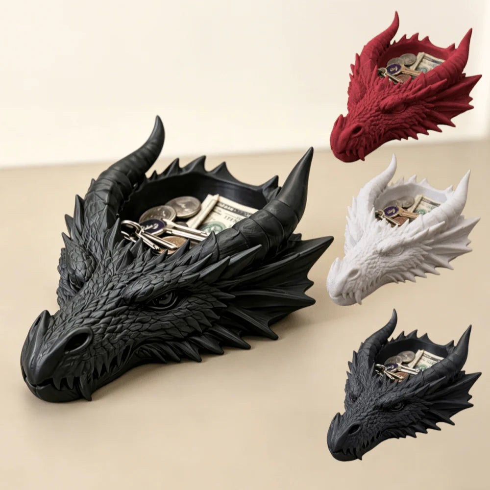 Dragon Head Resin Storage Tray Key Holder Jewelry Organizer Gothic Entryway Decor for Keys Coins Rings Gift for Dragon Lovers