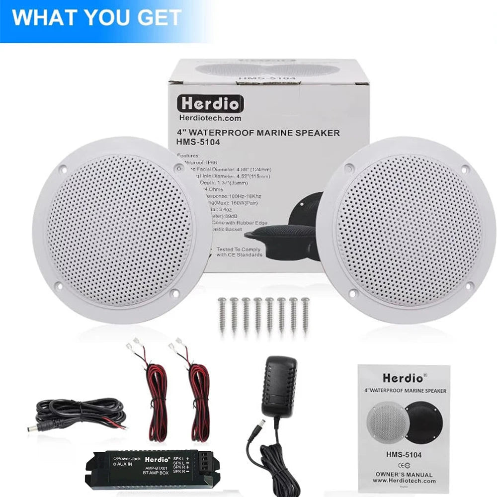 Herdio 4 Inch Ceiling Bluetooth Speakers Water Resistant 160W Marine Speakers For Bathroom Kitchen Home Outdoor Camper 2PCS