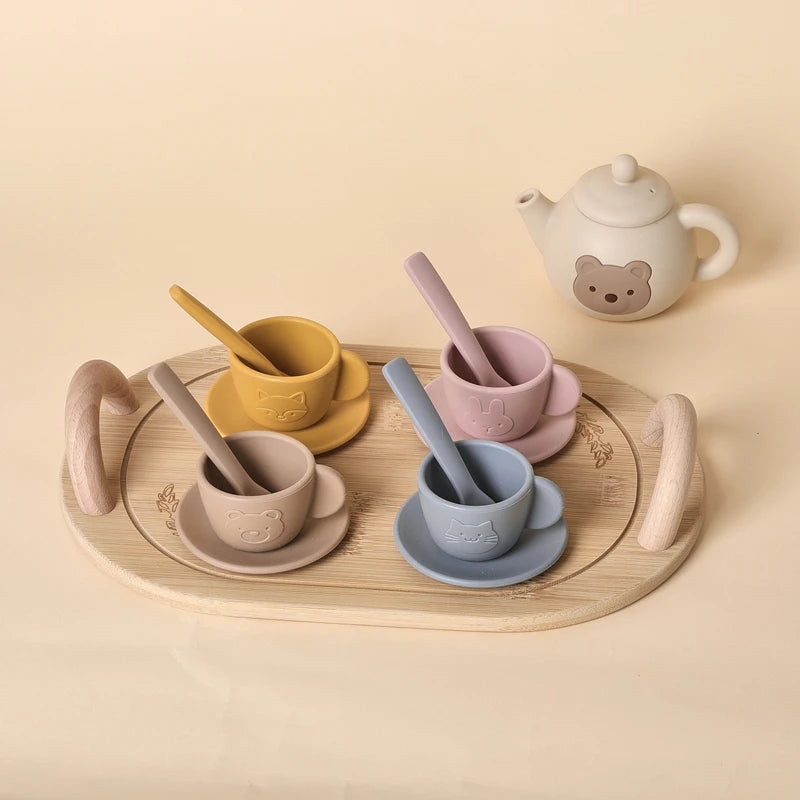 Kids Play House Toys Wooden Tea Set Pretend Make Tea Play With Teapot Teacup Afternoon Snack Role Playing Toys Boys Girls Gift