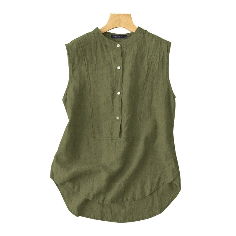 Women Summer Sleeveleess Solid Blouse Elegant Shirt ZANZEA Fashion Tanks Tops Female OL Work Blusas Tunic Casual Camis Vest 2024