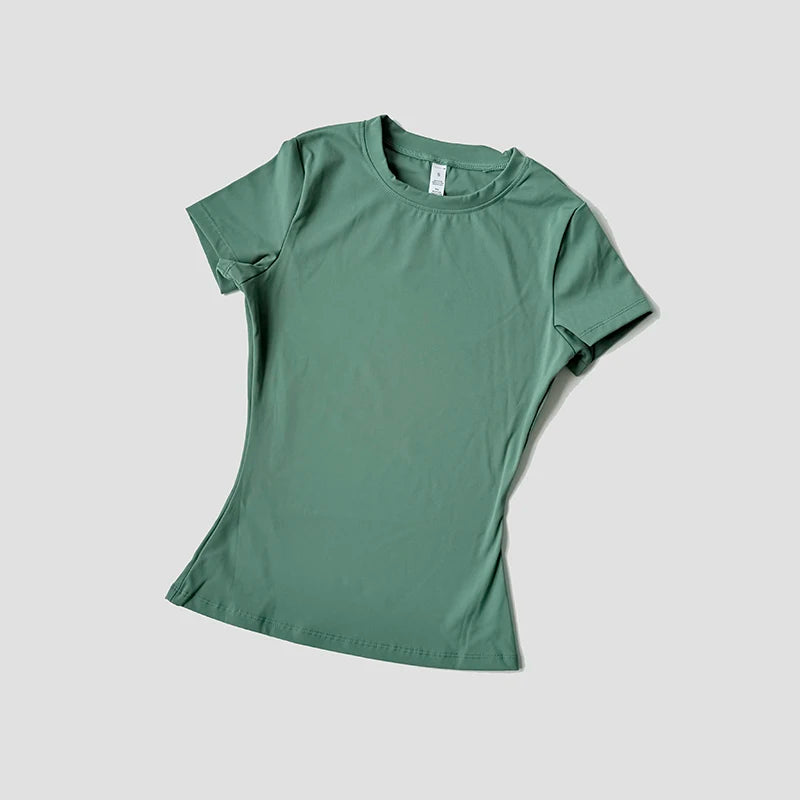 Women Solid Color Dry Fit Short Sleeve Crew Neck Athletic T-Shirt Fashion Casual Tee Suitable For Daily Running Workout Gym Top