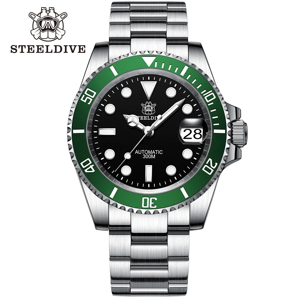 STEELDIVE SD1953 New Arrival Stainless Steel Bi-Color Dial NH35 Automatic Watch 300M Waterproof Sapphire Glass Men Dive Watches