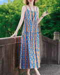 New Fashion Casual 2025 Summer Elegant Dresses For Women O-Neck Print Vintage Sleeveless Dress Loose Women Clothing