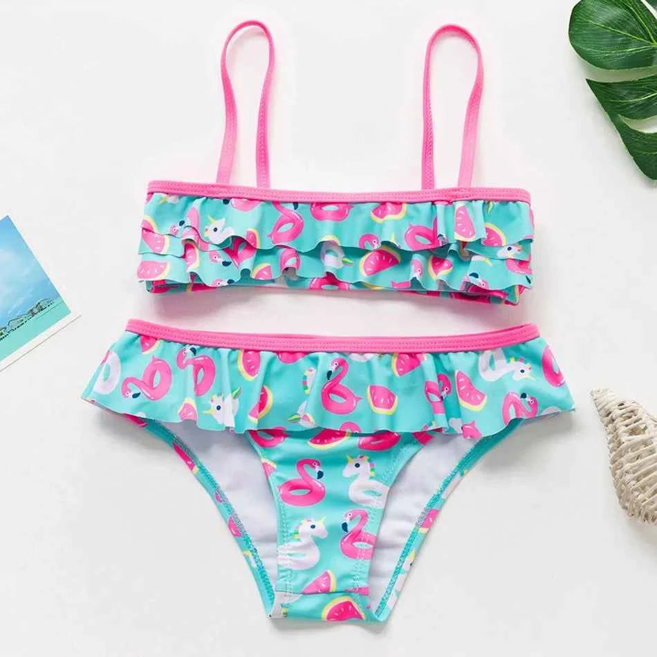 2-10Y New Fashion Kid Rainbow Design Bikini Set Lovely Two Pieces Child Swimwear Cute Girl Flouncing Swimsuit Summer Beachwear