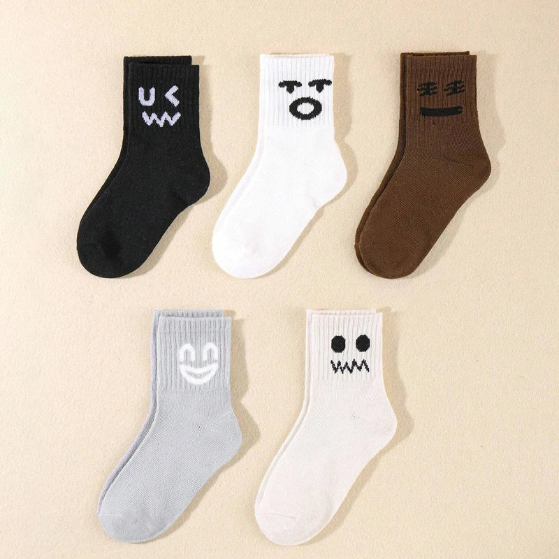 5 pairs  funny expression socks, basic kids socks,All-purpose comfortable  boys' socks，children's boy socks