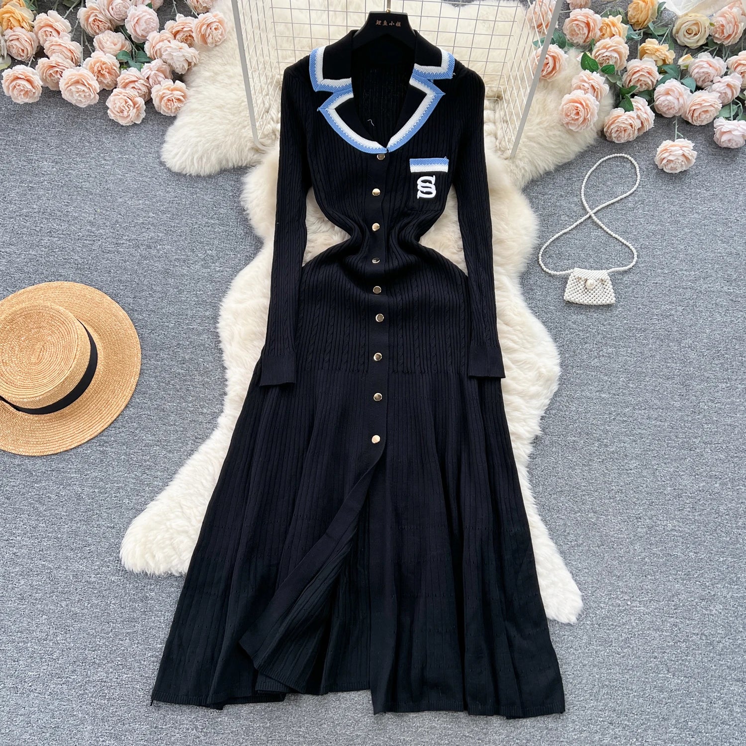 SINGREINY Autumn Winter Wear Dress Women Polo Single Breasted Pocket Design Bodycon Knitting Temperament Sweater Long Dresses
