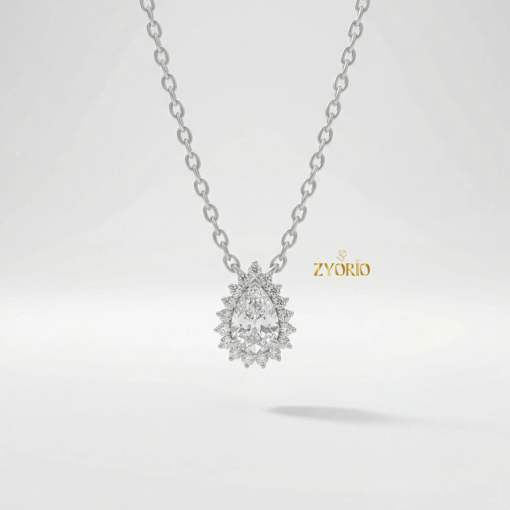 Gold Pear Halo Diamond Luxury Pendant with Sparkling Diamonds Elegant Timeless Design Link Chain for Wedding Party & Anniversary